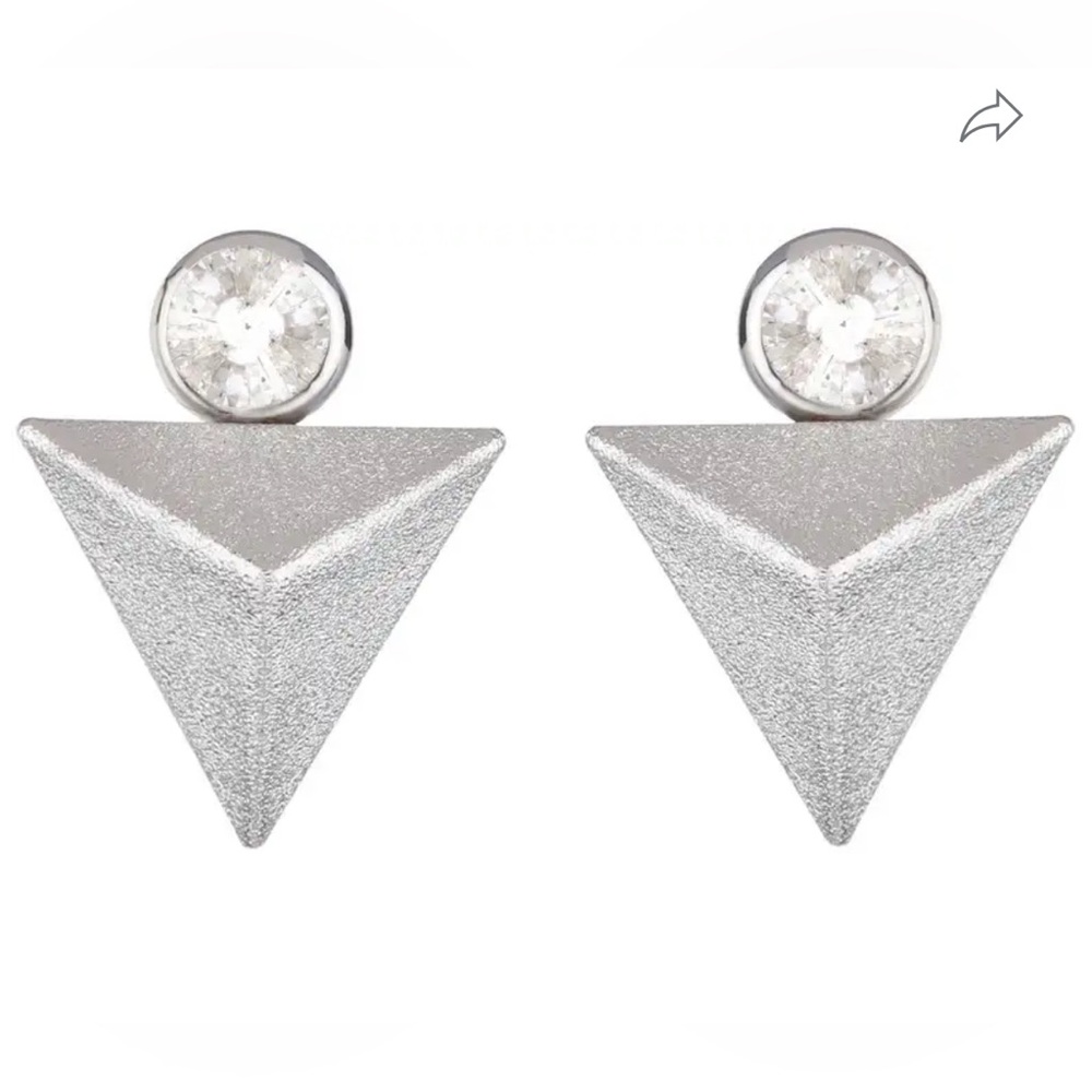 Silver Crystal Geometric Triangle Statement Earri… - image 6